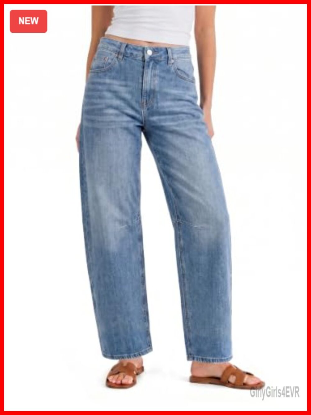 High Waisted Barrel Cropped Jeans Straight Leg Denim Pants
